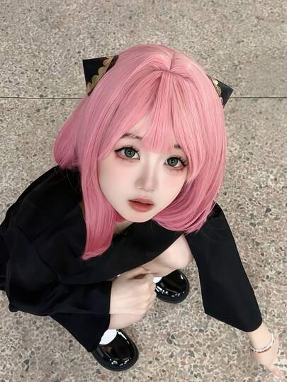 1pc Soft Girl Sweet Lolita Anya Cosplay Wig, Pink Color, Costume Play, Suitable For Holidays, Music Festivals, Anime Conventions