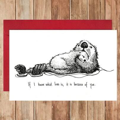 1 tấm thiệp sinh nhật hình rái cá biển đáng yêu, thiệp Ngày của Cha, thiệp Ngày của Mẹ - Món quà hoàn hảo cho mẹ, bà, bố, ông, lý tưởng để trang trí tiệc, thiệp chúc mừng sinh nhật, "Tôi biết tình yêu là gì", quà sinh nhật sáng tạo.