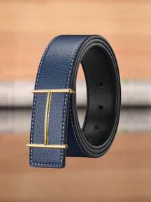 1pc Men's Litchi Grain Smooth Buckle H-Buckle Fashion Casual Versatile Belt - Multicolor - View 3