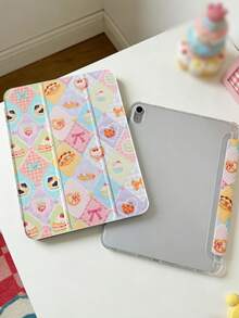 1pc Strawberry Cake Plaid Pattern Painted Tablet Case, Compatible With IPad Mini4/Mini5/Mini6/Mini7/Air/Air2/9.7/10.2/10.5/Air4/Air5/10.9/Pro 11-Inch/10th Gen/ Air 11-In.(M2)-2024/ Pro11-In.(M4)-2024/Air 11-Inch (M3) 2025/ (A16) 11 Inch 11th Generation 2025, Galaxy Tab A8 10.5 Inch 2022. Features: No Pen Included, Built-In Pen Slot, Tri-Fold Stand, TPU Soft Edge Protection, Magnetic Sleep/Wake, Aesthetic/Illustration/Cute/Fun/Personalized Design, Tri-Fold Tablet Case With Pen Slot - Multicolor - View 3