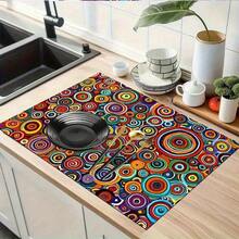 Non-Slip Absorbent Kitchen Mat - Heat-Resistant Countertop Protector, High Quality Table Mat For Dish Drying, Coffee Station, Dining - Easy-Clean Surface, Decorative Kitchen Decor For Home & Restaurants, Vibrant Design, Modern Households - 彩色 - 查看 2