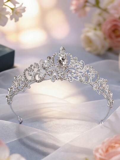 1pc Luxury 3D Alloy Crystal Princess Crown Headband, Bridal Bridesmaid Birthday Gift Hair Accessory For Girls