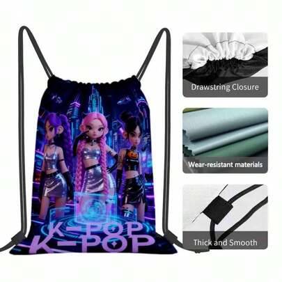1 chiếc balo phong cách K-Pop, họa tiết nhóm nhạc K-Pop - Túi thể thao mềm mại bằng vải Oxford, có nhiều ngăn tiện dụng, balo dây rút in hình thần tượng K-Pop, thích hợp cho du lịch, giải trí (có thể giặt máy)