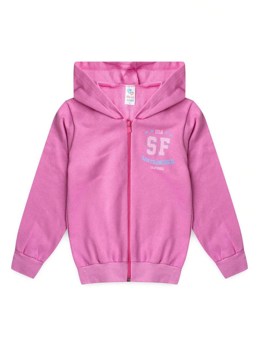 Girls' Fleece Jacket With Hood And Zipper - San Francisco - Pink - View 1