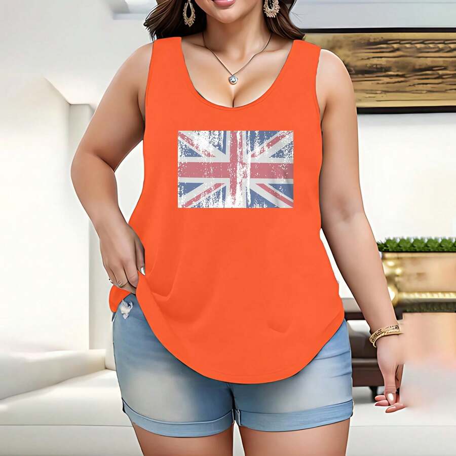 Flag Of England Vintage British Flag United Kingdom Gift Women's Crop Top Plus Size Tank Top Women Racerback Tank High Neck,Ribbed Knit Dressy Sporty Athletic Fit Soft Stretch Fabric Breathable Moisture Wicking Chicken Print Graphic Cute Animal Pattern Funny Slogan Vintage Distressed Multiple Sizes 1X-5X Perfect Christmas Halloween Birthday Gift Home Decor Uplifting Present Friends Family Happy Valentine's Day New Year Oversized Couple Streetwear Fashion Brand Mom Life Tee Proud Mama Best Mom Ever Mother's Day World Cup Soccer Fan Jersey - Orange - View 1