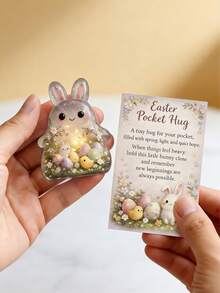 2D Flat Easter Pocket Hug Cute Mini Acrylic Bunny With Inspiring Message, Perfect As An Easter Gift For Anyone - Rabbit Figurine - View 1