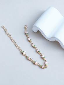 1 pièce Nouveau bracelet en alliage à double couche avec rose et tulipe en émail dans le style Ins pour femmes, bijou fait main avec chaîne en forme de cœur multicolore DIY - tulipe - View 4
