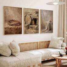 3件套基督教壁画套装“从受难到复活”。复活节礼物。基督教数字海报，适用于家居装饰、房间装饰、卧室装饰、客厅装饰、浴室装饰、墙面装饰。可选配带框壁画。 - A - 查看 6