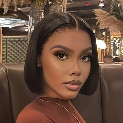 13X4 透明蕾丝前假发 短直波波头假发 - 180% 密度混合发丝，可随意编织，无需胶水，自然发际线，适合日常派对，6-16 英寸，自然黑（混合假发 - 真人发丝与合成纤维混合）真人发混合假发/女士真人发混合假发/真人发混合蕾丝前假发/无需胶水假发/漂白发结/蕾丝假发/化妆舞会/万圣节