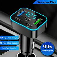 1個多口 3PD 2USB 車用充電器，快速充電 PD QC3.0 USB C 車用手機充電器 Type C 轉接頭 | 支援多台裝置同時快速充電，附即時數位顯示 - A - 查看 1
