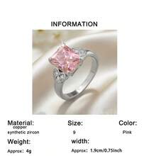 1枚高品质优雅长方形合成立方氧化锆四爪镶嵌女士结婚戒指 - 完美珠宝礼物 - 周年纪念、订婚、结婚戒指 - 圣诞节、情人节礼物 - 粉色 - 查看 9