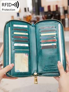 Ví đựng thẻ tín dụng chống RFID phong cách tối giản, unisex, màu trơn, dung lượng lớn, ví gấp nhiều ngăn đựng thẻ, ví da thời trang hiện đại tiện lợi cho công sở có khóa kéo, ví cầm tay dạng túi có dây đeo, quà tặng sinh nhật, quà tặng Ngày Nhà giáo, quà tặng Valentine, quà tặng kỷ niệm, quà tặng Ngày của Mẹ, quà tặng Ngày của Cha - Màu xanh ngọc - Xem 3