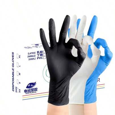 100/50pcs Multi-Color Nitrile Disposable Gloves, High Elasticity, Thickened Wear-Resistant, Anti-Puncture, Oil-Resistant, Acid-Resistant, Powder-Free, Anti-Slip, Waterproof, Disposable, Anti-Cross Infection, Anti-Allergic (Latex-Free), Blue, Black, White, Pink, S, M, L, XL