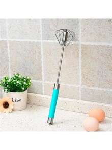 1pc Portable Stainless Steel Rotary Egg Beater, Semi-Automatic 28CM Egg Mixer, Press-Type Manual Whisk, Kitchen Gadget & Camping Cookware - Multicolor - View 7