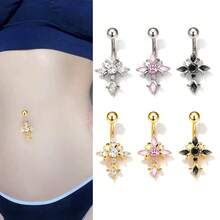 1 chiếc khuyên rốn hình thánh giá đính đá Zirconia thời trang, kiểu dáng gợi cảm và dễ thương dành cho phụ nữ mùa hè. - Nhiều màu - Xem 3