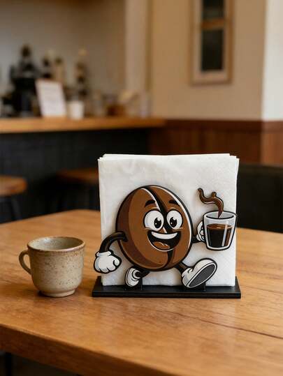 A Cute Wooden Coffee-Themed Tissue Box; A Flat Textured Wooden Desktop Organizer, An Essential For Coffee Lovers; Suitable For Parties, Bedrooms, Balconies Or Leisure Areas; Minimalist Restaurant Souvenirs, Home Decor, Bedroom Decor, Or A Thoughtful Gift For Friends.