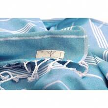 TURKISH COTTON Classical Series Original Turkish Beach Towel | Prewashed, 37 X 71 Inches | Peshtemal And Turkish Bath Towel For SPA, Beach, Pool, Gym And Bathroom - Turquoise - 查看 3