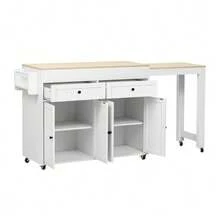 Kitchen Island On Wheels, Extendable Dining Area Kitchen Island With Worktop And Drawers, Mobile Freestanding Kitchen Island, Ideal For Kitchen And Dining Room - Natural - View 11