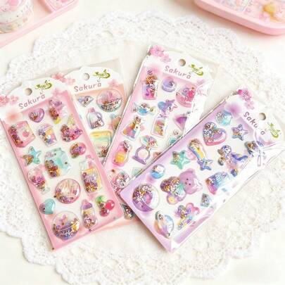 3D立体闪亮贴纸 - 高品质，可爱甜美趣味设计，适用于手工制作、文具杯、装饰计划本和笔记本、冰箱贴和手机贴 | 适用于手机、笔记本、书籍