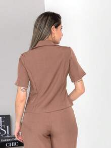 New Tailored Blouse And Wide-Leg Trousers Set With Working Buttons C6606 - Marrón Mocha - View 6