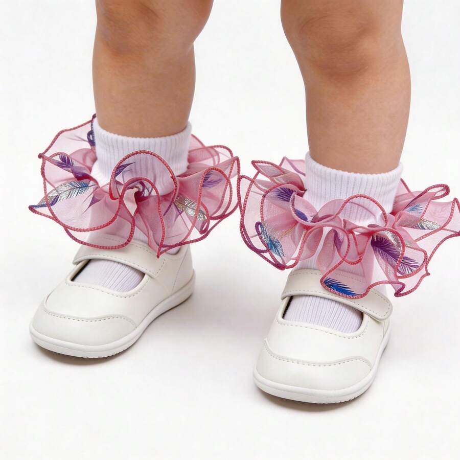 2 pares de meias de balé com babados estilo princesa para bebês/crianças pequenas - Multicolorido - Ver 1