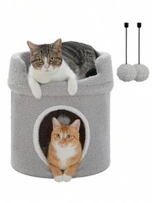 PAWZ Road 40cm/75cm Floral Cat Cave With Washable Cushion, Large Cat House For Indoor Cats, Beds & Furniture For Cats, Brown/Gray - Xám - Xem 2