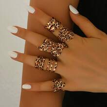 6pcs Fashionable Elegant Sexy Leopard Print Open Ring Set, Suitable For Women's Daily Matching - Multicolor - View 6