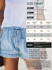 女士休闲弹力腰带流苏边牛仔短裤 夏季 - 淺色水洗藍 - 查看 7