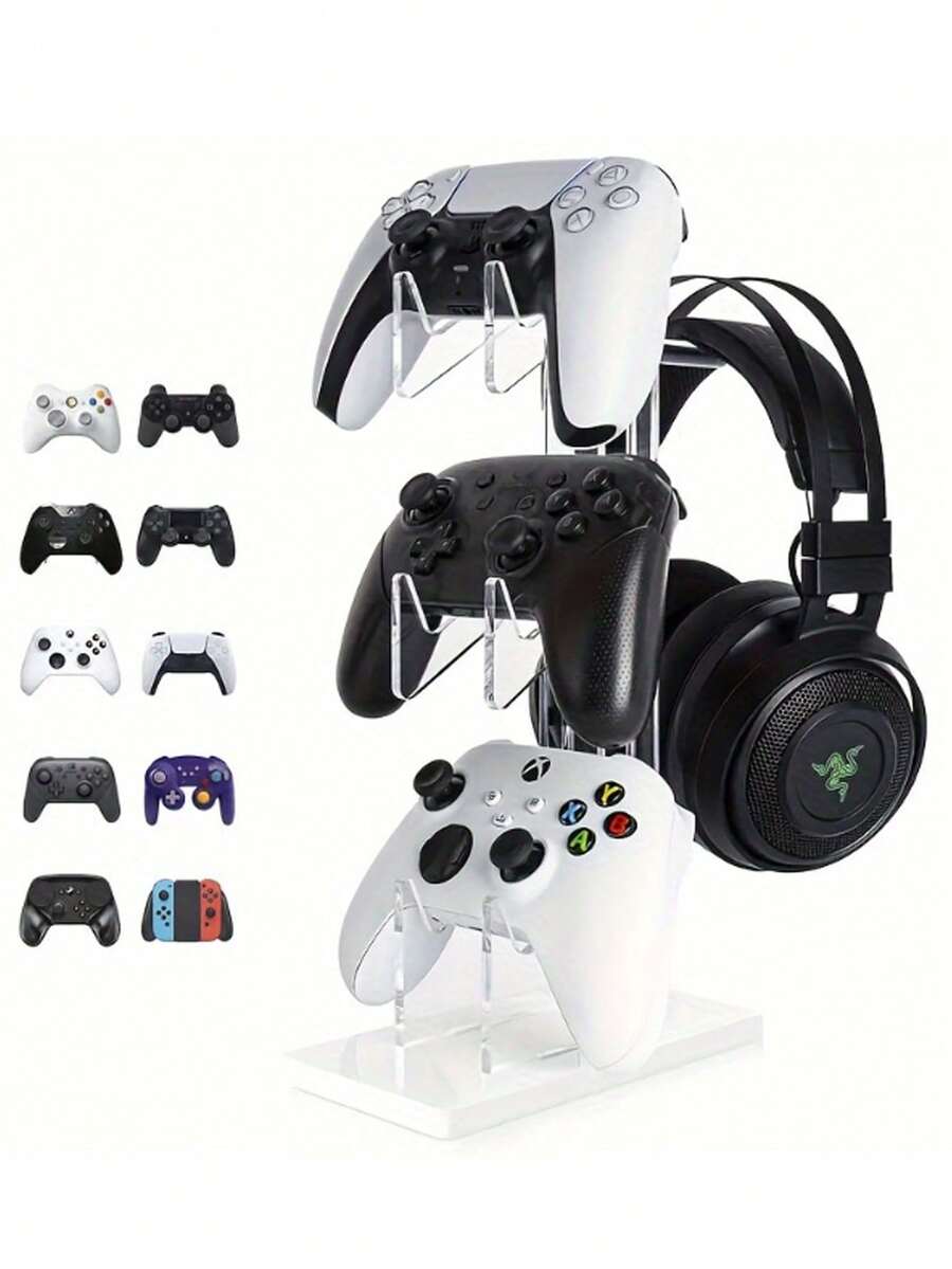 3-Tier Acrylic Game Controller Display Rack, Headphone & Console Storage Holder Stand - Multicolor - View 1