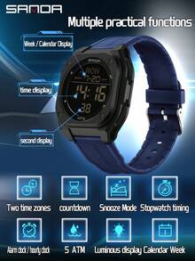 SANDA Reloj digital multifunción con alarma, luminoso, resistente al agua, de silicona, reloj de pulsera casual para estudiantes, reloj electrónico - Azul - Ver 5