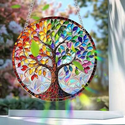 新款不对称鸟与桃花2D亚克力彩色反光悬挂式窗户/门廊装饰