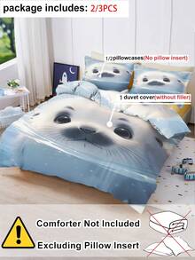 2/3PCS Cute Baby Seal Kids Bedding Set, 3D Underwater Print Duvet Cover With Pillowcases, Soft Microfiber Ocean Animal Bed Set For Kids Teen Boys Girls All Seasons 135x200cm - Multicolor - View 3