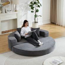 A Versatile Two-In-One Sofa Bed, Ideal For Small Spaces, That Can Be Used As Both A Semi-Circular Sofa And A Round Chaise Longue. The Armrests Feature Fabric Pockets. - Black - View 6