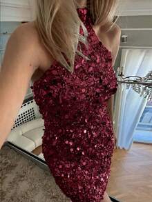 Đầm sequin không tay gợi cảm dành cho nữ của Unadoll, thích hợp cho các buổi tiệc cocktail, lễ hội âm nhạc, tiệc tùng, sự kiện, sinh nhật, ngày Valentine và các dịp khác. - Màu Đỏ Sâu - Xem 6