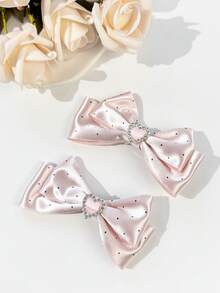 2pcs Women's Solid Color Lovely Bowknot Hair Clips,Summer,Holiday,Travel - Pink - View 5