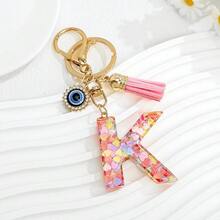 1个新款粉色26个英文字母钥匙扣，带邪眼流苏吊坠，可作钥匙链或包包挂饰 - 彩色 - 查看 15