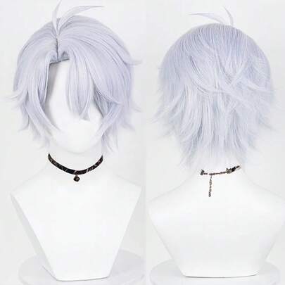 Peluca corta y recta de color azul bebé, con raya al medio, resistente al calor, para cosplay de anime y juegos, ideal para uso diario y fiestas