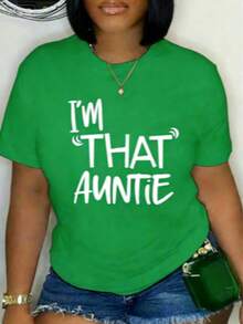 % Cotton I'That Auntie Funny Best Aunt Tee-Shirt Women's Summer Plus Size Classic Soft Crew Neck Tee Tops% Comfortable CottonLoose And Comfortable - màu xanh lá - Xem 1