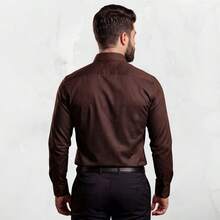 Men's Satin Shirt, Premium Fabric, Simple, Regular Fit, Button-Down - Óxido marrón - Ver 3
