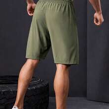 Men's Bermuda Shorts With Zipper, Gym, Sports, Beach, Breathable & Lightweight Polyamide - Olive Green - View 4