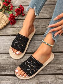 2026 Minimalist Open Toe Flat Slip-On Sandals, Suitable For All Seasons - Black - View 3