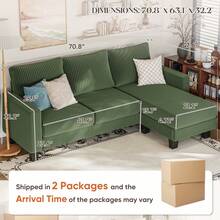 L-Shaped Convertible Sectional Sofa 3 Seater With Corduroy Fabric, Complete With Mobile Footrest, For Living Room, Apartment And Office - 綠色 - 查看 2