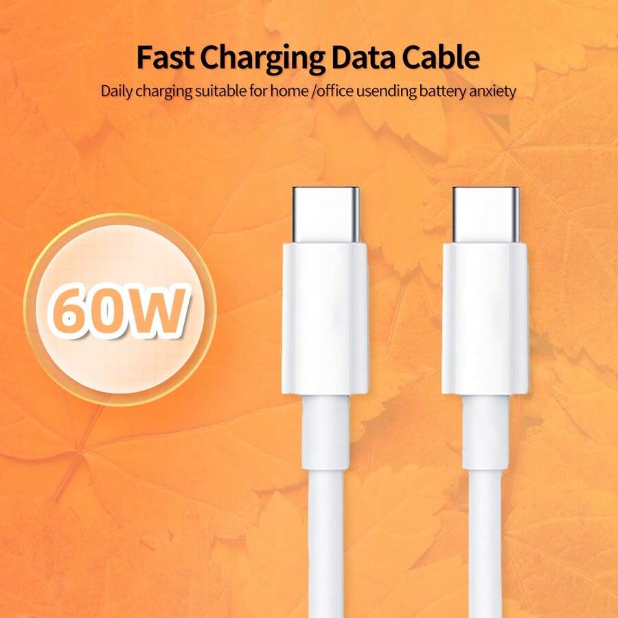 充电线，USB-C 转 USB-C 线，2 米 60W (3A) 适用于 IP 15/ 16/ 17 / 17Pro/ 17Plus/ 17ProMax、Mini 6/ Pro 2025、Air、Galaxy、Switch - 白色 - 查看 1