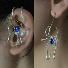1PC Spider Ear Piercing Bone Clip Dark Gothic Chic Edgy Punk Earrings Accessory - 藍色 - 查看 3