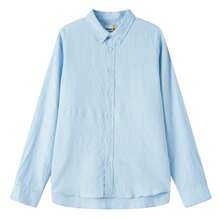 Camisa de manga larga casual y minimalista para hombre, camisa de algodón/lino de manga larga A24WR940 - Azul - Ver 1