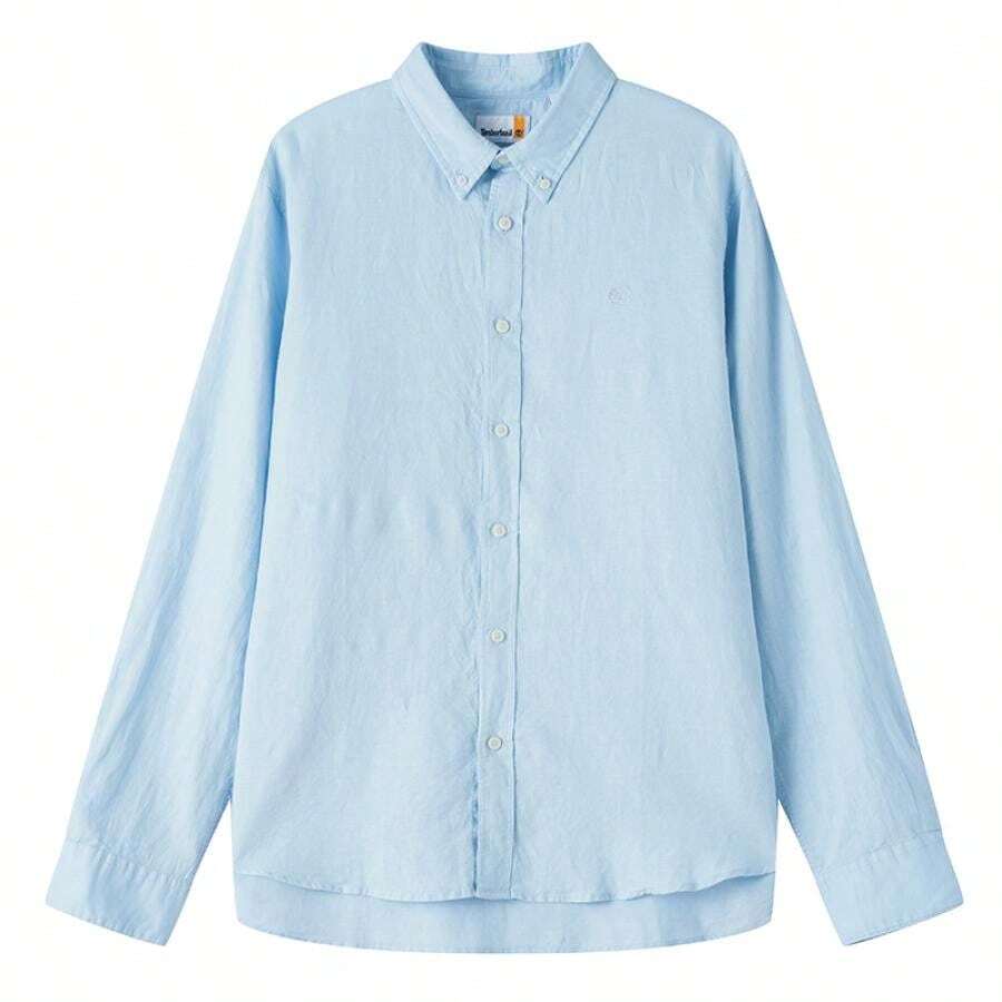 Camisa de manga larga casual y minimalista para hombre, camisa de algodón/lino de manga larga A24WR940 - Azul - Ver 1