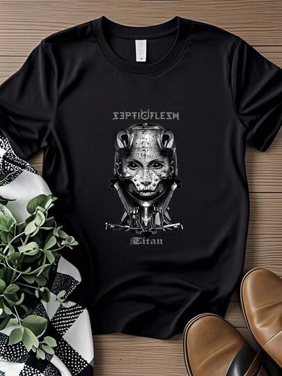 T-shirt femme imprimé Septic Flesh, T-shirt homme Titan Head, noir, petite taille