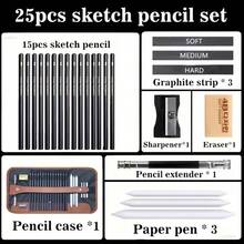 [Professional Art Use] 25-Piece Art Set, Various Types Of Sketching Pencils With Different Lead Thicknesses, Eraser Pencils, Soft-Medium-Hard Charcoal Pencils, Full Graphene Pencils, White Chamois, Pencil Extenders, Blending Stumps, Kneaded Erasers, Etc., Studio, Professional Learning, Painting Supplies, Art Tools, Artist Drawing Kit - Sets - View 12
