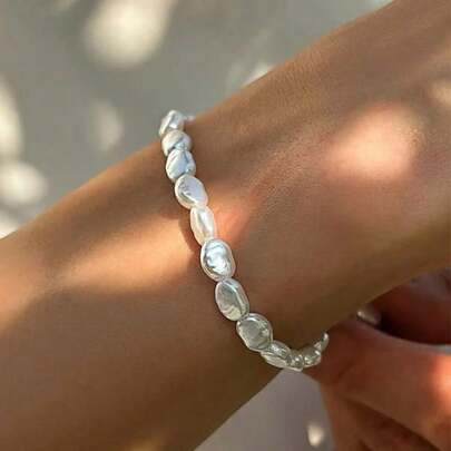 1条时尚简约不对称仿珍珠手链，女士适用，适合宴会、派对、约会、日常佩戴