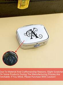 A-Z Letter Pattern Square Pill Box, 2 Portable Medication Storage Compartments, Mini Metal Storage Box, Portable Jewelry And Pill Case, Personalized Creative Gift With Name Tag, Suitable For Travel, Outdoor Activities, Bags, Pockets, Can Be Used As Wedding Gifts, Gifts And Reception Decorations, Unique Decorative Travel Storage Box, Gift For Friends (Letter A-Z) Medicine Bag First Aid Bag Medicine Organizer Pill Organiser Pill Container For Home For Outdoor Cruise Essentials Travel Essential - Multicolor - View 5